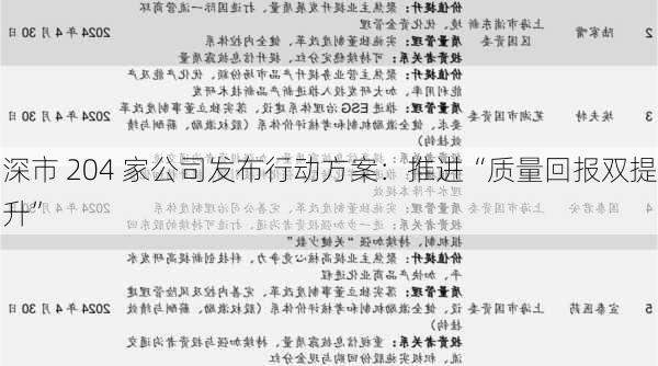 深市 204 家公司发布行动方案：推进“质量回报双提升”