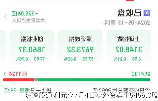 沪深股通|利元亨7月4日获外资卖出9499.0股