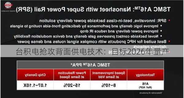 台积电抢攻背面供电技术：目标2026年量产