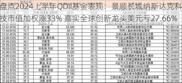 盘点2024上半年QDII基金表现：景顺长城纳斯达克科技市值加权涨33% 嘉实全球创新龙头美元亏27.66%