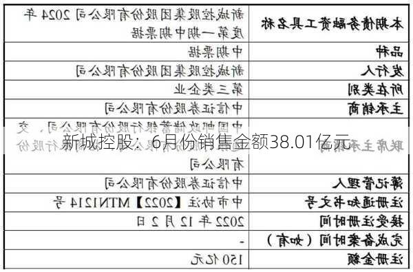 新城控股：6月份销售金额38.01亿元