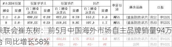 乘联会崔东树：前5月中国海外市场自主品牌销量94万台 同比增长58%