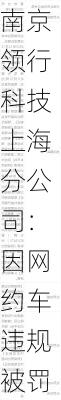 南京领行科技上海分公司：因网约车违规被罚 3 万