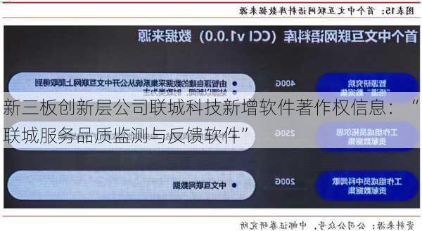 新三板创新层公司联城科技新增软件著作权信息：“联城服务品质监测与反馈软件”