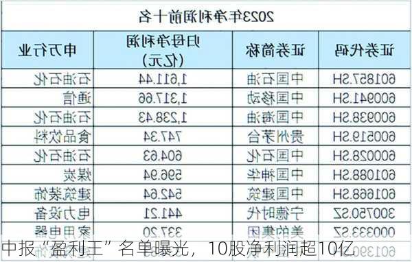 中报“盈利王”名单曝光，10股净利润超10亿