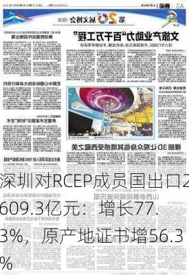 深圳对RCEP成员国出口2609.3亿元：增长77.3%，原产地证书增56.3%