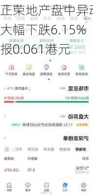 正荣地产盘中异动 大幅下跌6.15%报0.061港元