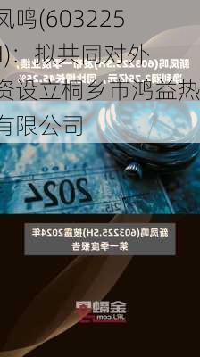 新凤鸣(603225.SH)：拟共同对外投资设立桐乡市鸿益热电有限公司