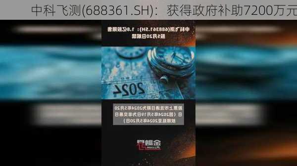 中科飞测(688361.SH)：获得政府补助7200万元