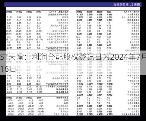 ST天喻：利润分配股权登记日为2024年7月16日