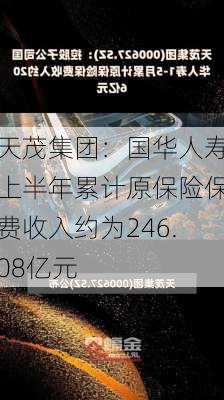 天茂集团：国华人寿上半年累计原保险保费收入约为246.08亿元