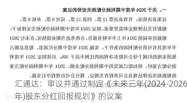 汇通达：审议并通过制定《未来三年(2024-2026年)股东分红回报规划》的议案