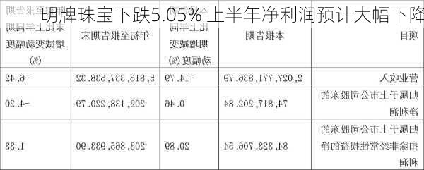 明牌珠宝下跌5.05% 上半年净利润预计大幅下降