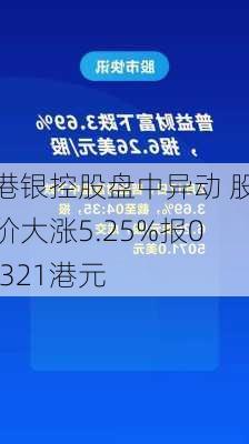 港银控股盘中异动 股价大涨5.25%报0.321港元