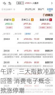 午评：三大指数冲高回落 消费电子概念掀涨停潮