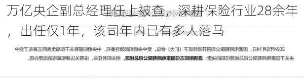 万亿央企副总经理任上被查，深耕保险行业28余年，出任仅1年，该司年内已有多人落马