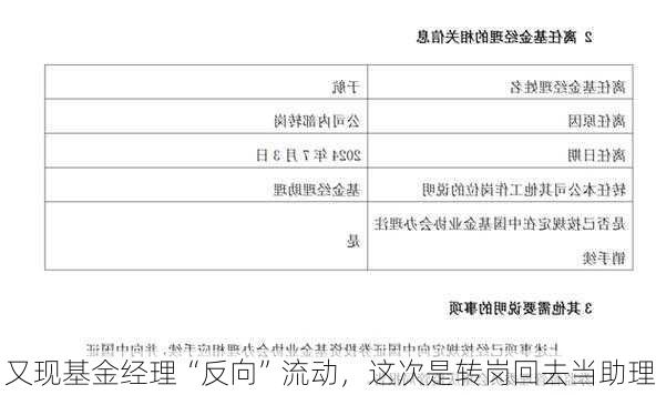 又现基金经理“反向”流动，这次是转岗回去当助理