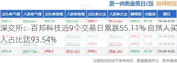 深交所：百邦科技近9个交易日累跌55.11% 自然人买入占比达93.54%