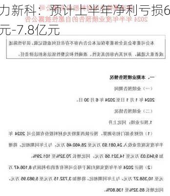 动力新科：预计上半年净利亏损6亿元-7.8亿元