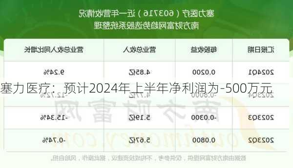 塞力医疗：预计2024年上半年净利润为-500万元