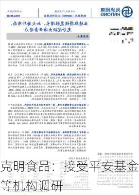 克明食品：接受平安基金等机构调研