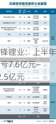 赣锋锂业：上半年预亏7.6亿元―12.5亿元