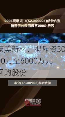 豪美新材：拟斥资3000万至6000万元回购股份