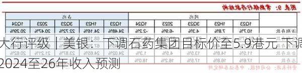 大行评级｜美银：下调石药集团目标价至5.9港元 下调2024至26年收入预测