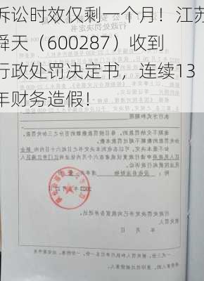 诉讼时效仅剩一个月！江苏舜天（600287）收到行政处罚决定书，连续13年财务造假！