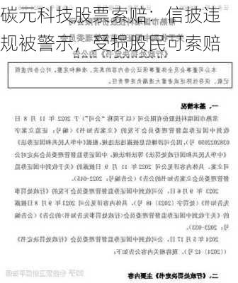 碳元科技股票索赔：信披违规被警示，受损股民可索赔