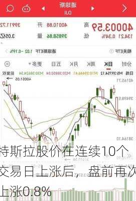 特斯拉股价在连续10个交易日上涨后，盘前再次上涨0.8%