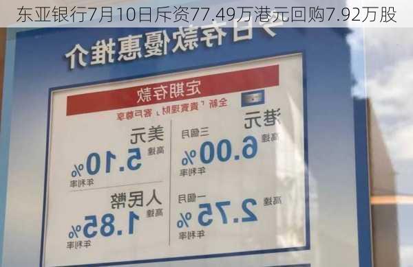 东亚银行7月10日斥资77.49万港元回购7.92万股