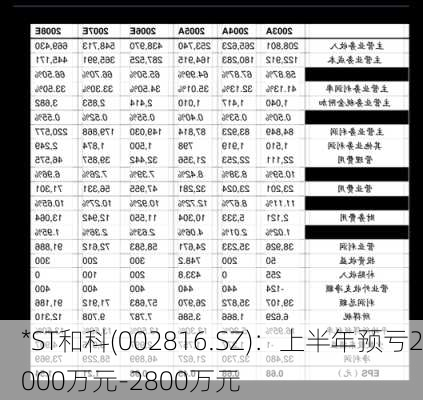 *ST和科(002816.SZ)：上半年预亏2000万元-2800万元