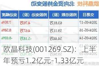 欧晶科技(001269.SZ)：上半年预亏1.2亿元-1.33亿元