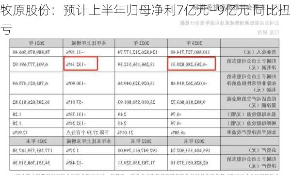 牧原股份：预计上半年归母净利7亿元―9亿元 同比扭亏