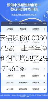 云铝股份(000807.SZ)：上半年净利润预增58.42%-71.62%