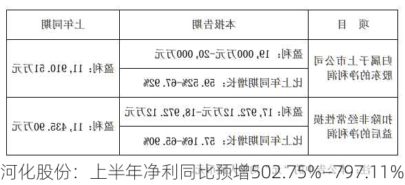 河化股份：上半年净利同比预增502.75%―797.11%