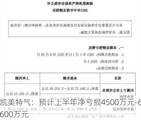 凯美特气：预计上半年净亏损4500万元-6600万元