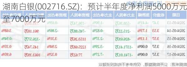 湖南白银(002716.SZ)：预计半年度净利润5000万元至7000万元