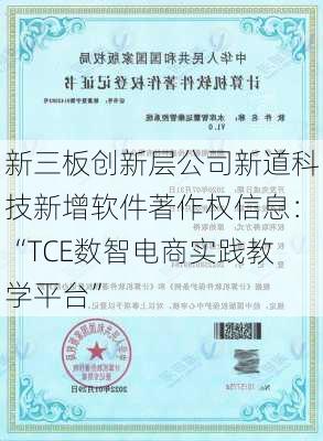 新三板创新层公司新道科技新增软件著作权信息：“TCE数智电商实践教学平台”