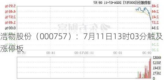 浩物股份（000757）：7月11日13时03分触及涨停板