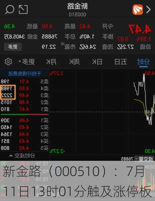 新金路（000510）：7月11日13时01分触及涨停板