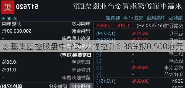 宏基集团控股盘中异动 大幅拉升6.38%报0.500港元