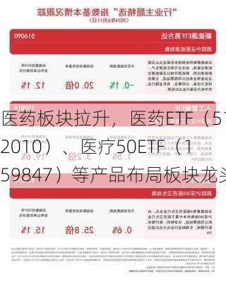 医药板块拉升，医药ETF（512010）、医疗50ETF（159847）等产品布局板块龙头