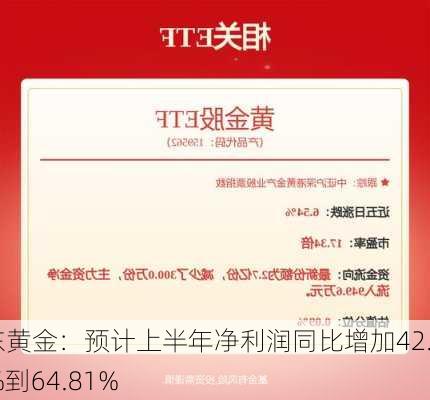 山东黄金：预计上半年净利润同比增加42.07%到64.81%