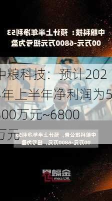 中粮科技：预计2024年上半年净利润为5300万元~6800万元