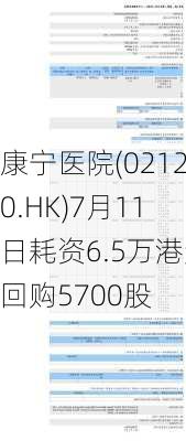 康宁医院(02120.HK)7月11日耗资6.5万港元回购5700股