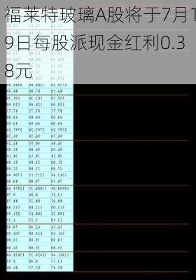 福莱特玻璃A股将于7月19日每股派现金红利0.38元