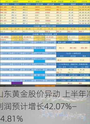 山东黄金股价异动 上半年净利润预计增长42.07%―64.81%