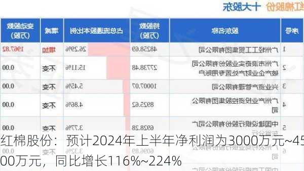 红棉股份：预计2024年上半年净利润为3000万元~4500万元，同比增长116%~224%